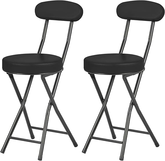 Cushioned Padded Folding Stools, Folding Bar Stool with Backrest, 220lb Capacity, 19 Inch Collapsible Round Portable Foldable Chair for Outdoor Indoor Kitchen Camping Fishing (Black, 2 Pack)