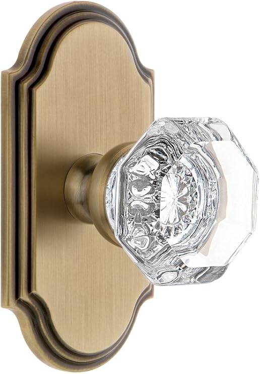 Grandeur 821534 Arc Plate Privacy with Chambord Crystal Knob in Vintage Brass, 2.375