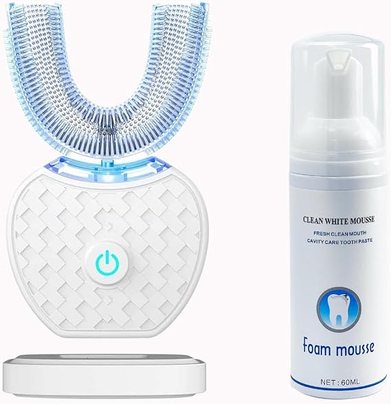 Automatic Ultrasonic Toothbrush, 360 Auto Sonic Brush, Teeth whitening Brush with Timer & Wireless Charging 360° Ultrasonic Electric Toothbrush for Adult (White)