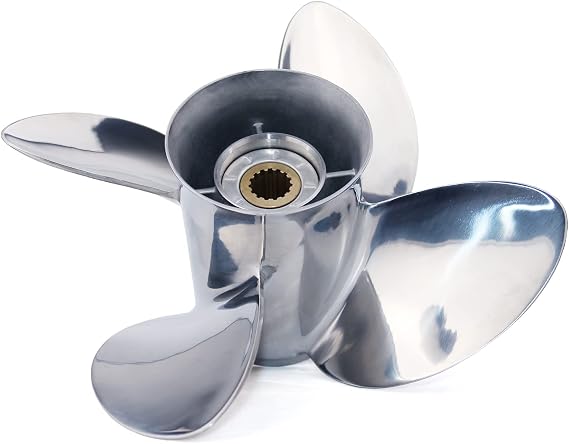 CAPTAIN 4 Blades Stainless Steel Outboard Propeller, 13 Diameter x 19 Pitch fit Yamaha 115 T 50 60 70 75 80 85 90 100 F115 130 HP Engines, 15 Spline Tooth Boat Prop, RH Propellers