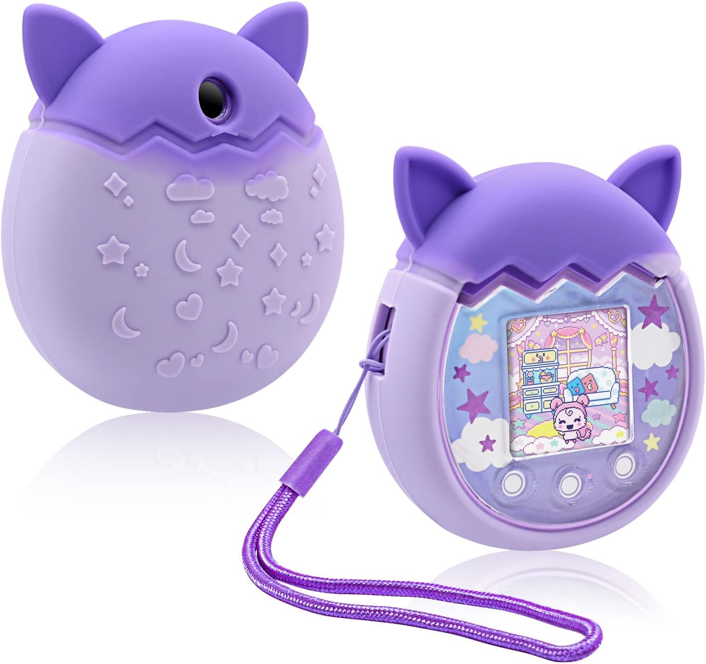 Winceed Tamagotchi Pix Silicone Case for Virtual Pet Game Machine, Tamagotchi Pix Arm Protective Case Protective Case with Hand Strap Purple