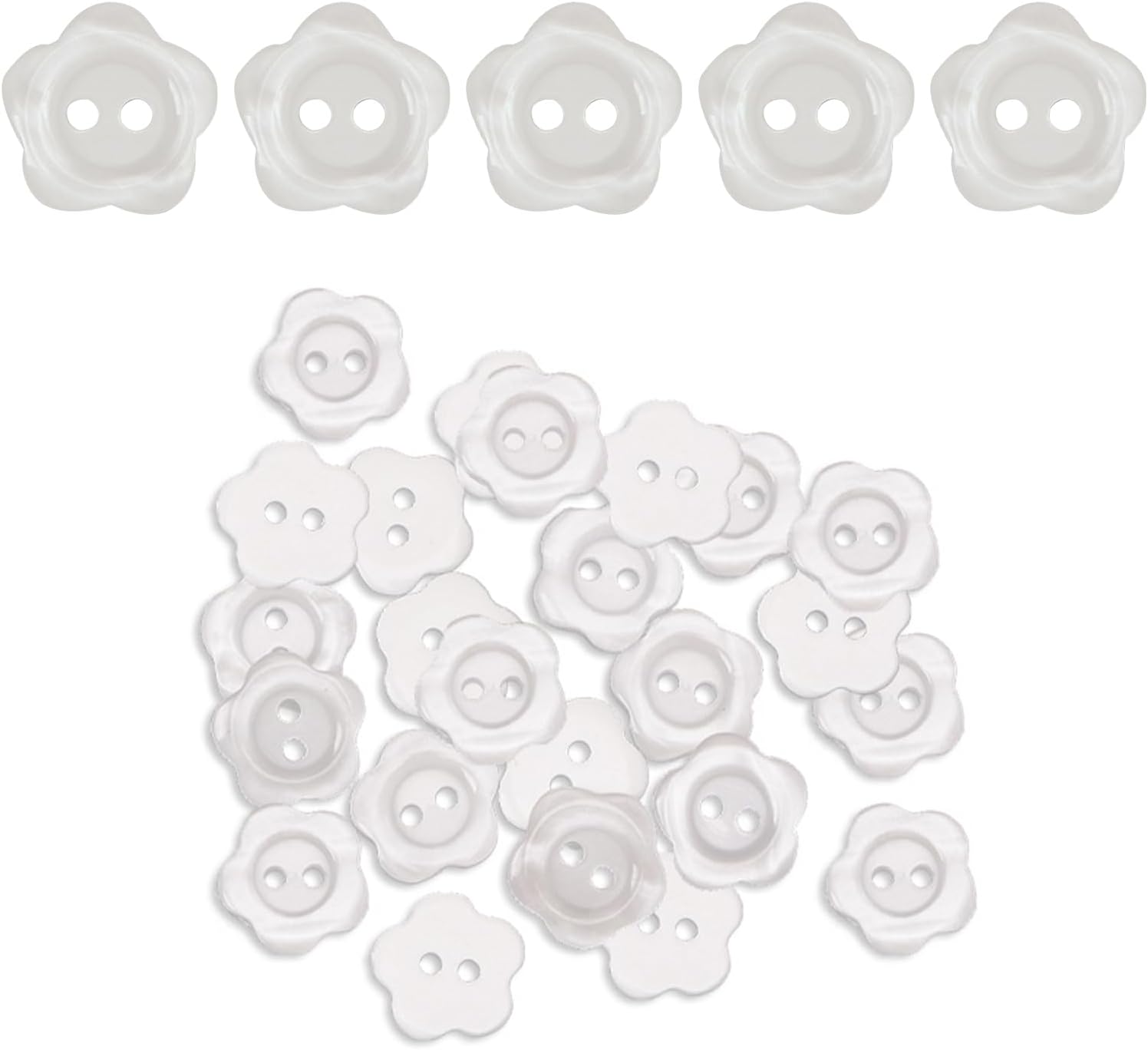 jeufun 2 Hole Flower Resin Button Cardigan Pearlescent Sewing Baby Button, 30pcs White Buttons, for and Kids Knitting Cardigans DIY Handmade Crafting Decor, 15 mm