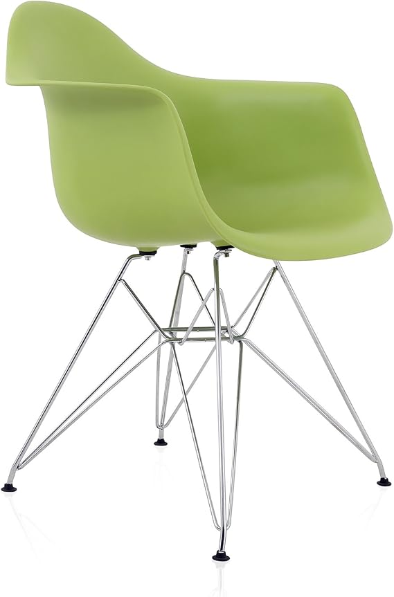 DAR Green Molded Plastic Dining Arm Chair with Steel Eiffel Legs