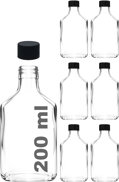 Afracam 200 cc Kapaklı Cold Brew Şişesi 200 ml Yassı Soğuk Kahve Cam Şişe 6 Adet (Siyah (Plastik))