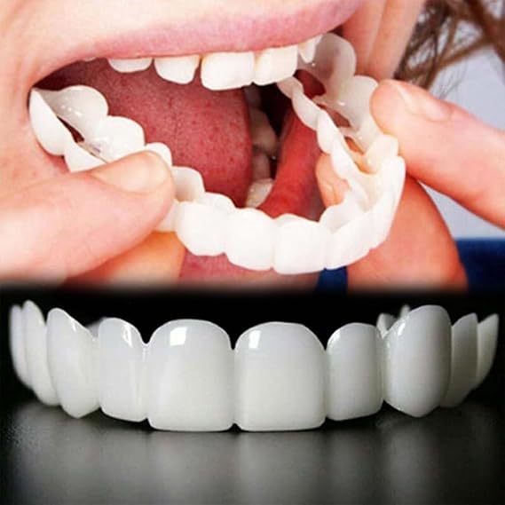 Wttfc 2 Pair False Teeth, Clip In Veneers Teeth Uk Ultra Thin,Smile Teeth Veneers Top And Bottom Snap On Dentures, Missing Tooth Replacement Kit,Temporary Adjustable Snap On Dentures For Men Women