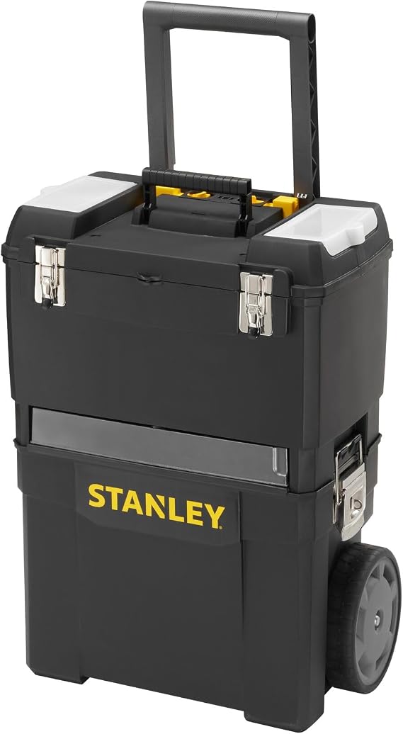 STANLEY Mobile Work Centre Toolbox, 2-in-1 Rolling Workshop with Stackable Units, Removable Toolbox, and Swivel Storage Carousel, 1-93-968
