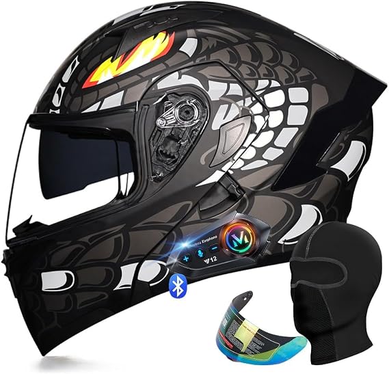 Bluetooth Modular Motorcycle Helmets ECE Approved Flip Up Motorcycle Helmets Wide Field Modular Motorcycle Helmet Built-in Dual Speakers Helmet Adult for Commuting MenWomen