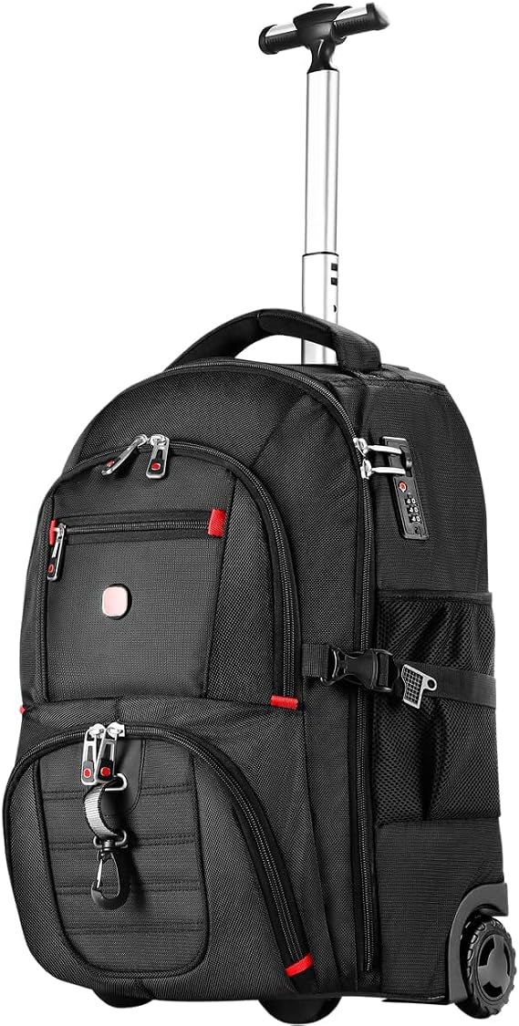 star cloud 21x14x9 Rolling Backpack with Wheels - Water-Resistant, 17.3" Laptop Compartment, Ideal Carry-On for Overnight Travel, College, Work - Wheeled Business Backpack for Adults