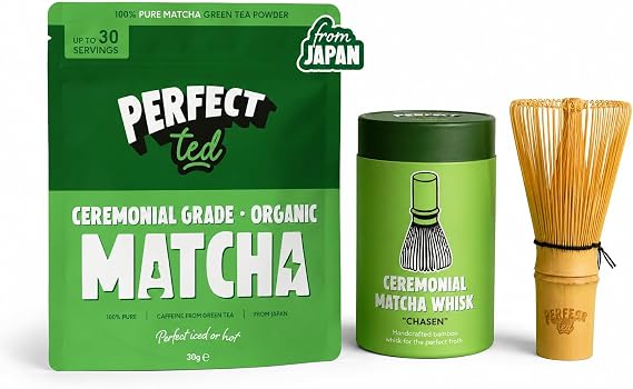 PerfectTed Organic Matcha Powder From Japan & Bamboo Whisk Set | Ceremonial Grade Matcha | 30g | L-Theanine | Vegan | Gluten-Free