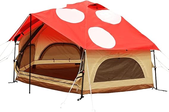DOD Kinoko Mushroom Tent - 4 Season Festival Tent - 2 Person Instant Setup 1-Pull Camping Tent - Waterproof Dome Tent with Vertical Walls and Mesh Ventilation - Red