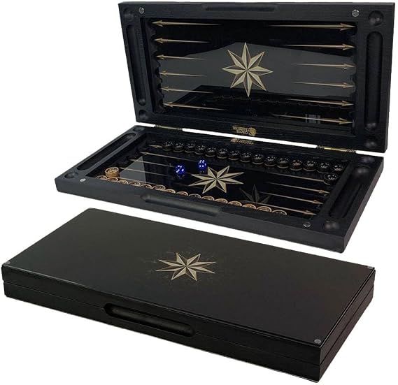 Elegant Wooden Backgammon Game - Handmade 20 Inch Set with UV Printed Glass Playing Surface - Unique Star Motif - Includes 30 Design Tiles & Dice - High Quality Wooden Board Game