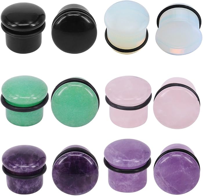 PunkTracker 6Pairs 5-18mm Natural Stone Single Flared Ear Plugs