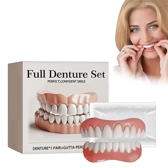 Premium Dentures, Upper and Lower Denture Reline Kit, Silicone Reline Denture Set, Soft and Comfortable (1pcs)