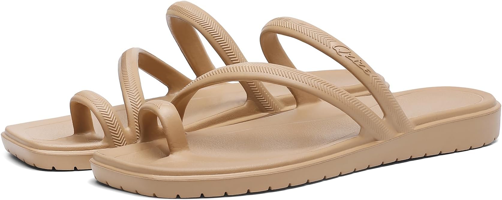 Women's Square Toe Flip Flops With Arch Support Comfortable Sandals | Toe Loop Slides, Quick Dry,Comfort, Flexible Cushioning, Pool, Beach, Travel,Outdoor Brown Size 8.5-9