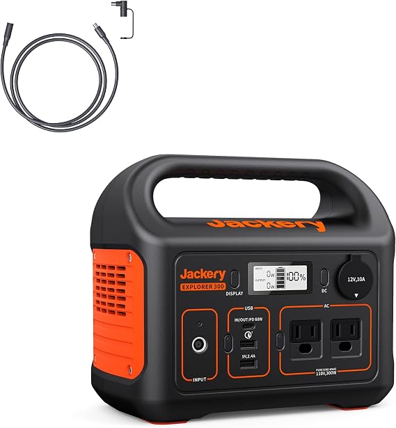 Jackery Portable Power Station Explorer 300 with 16.4 Ft Extension Cable, 292Wh Backup LiFePO4 Battery, Solar Generator for Outdoors Camping Travel Hunting Blackout (Solar Panel Optional)