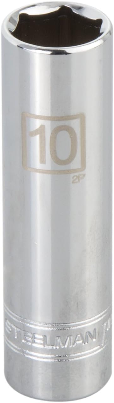 Steelman 6-Point 10mm Deep Socket, 1/4-inch Drive, Heavy-Duty Corrosion Resistant Steel, Laser-Etched Size Markings