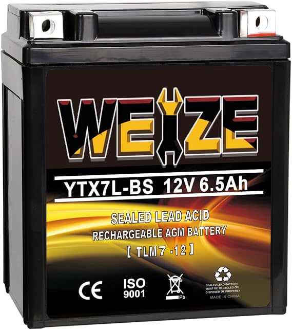 Weize YTX7L BS 120CCA ATV Battery High Performance - Maintenance Free - Sealed AGM YTX7L-BS Motorcycle Battery compatible with Honda Kawasaki Suzuki