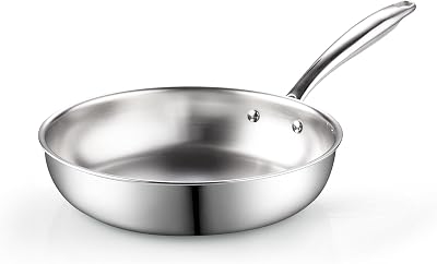 Cook N Home 8-inch Stainless Steel Frying Pan, Tri-Ply Clad 1810 Stainless Steel Skillet Saute Cooking Fry Pan, Induction Cookware, Silver