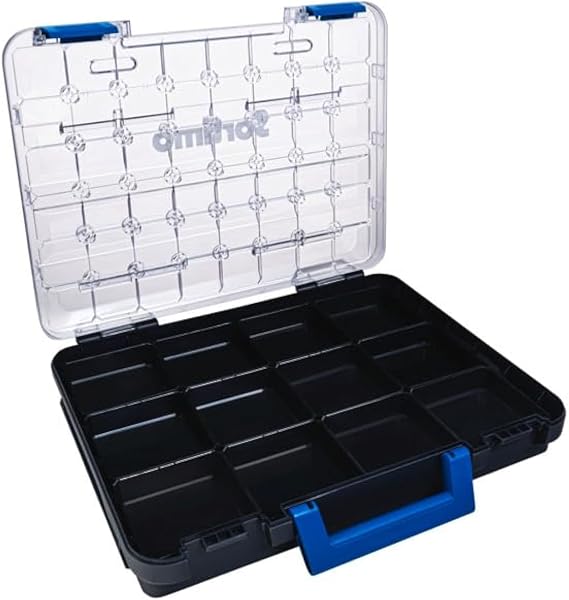 Sortimo T-BOXX 320 with 45 Inset Boxes H31 & Intermediate Shelf - Double Order on 2 Levels - Transparent Lid for Quick Access - Stackable Robust & Compatible with Sortimo Vehicle Facilities