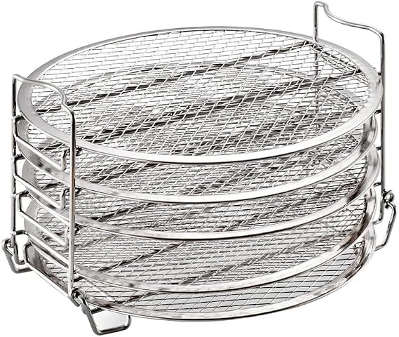 PRETYZOOM 5-Layer Dehydrator Rack Stainless Steel Air Fryer Accessories Compatible with Ninja Grill 6.5 and 8 Quart Stackable Air Fryer Rack for Drying Fruits and Meats