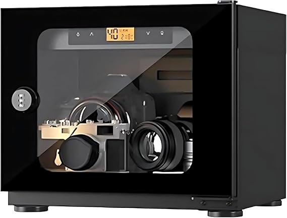 Dry Cabinet Camera Digital Control Dehumidifier, Electronic Dry Box with 3000K LED Light & Combination Lock, Electronic Moisture-proof Box for Camera Lens Stamp Tea Jewelry Storage(Black,20L)