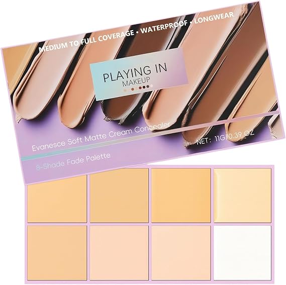 Pimby Concealer Palette,Evanesce Soft Matte Cream Concealer 8 Shade Fade Palette,Moisturizing&Waterproof Foundation Palette for Powerful Coverage,Creamy&Non-Irritating,Convenient to Carry(Light)