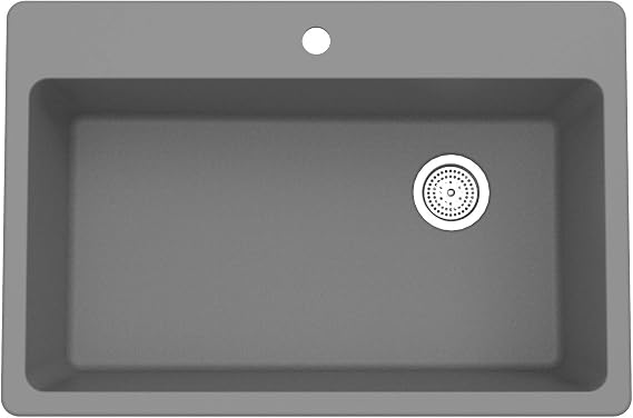 Winpro Granite Composite 33" (W) x 22" (L) x 9-1/2" (H) Single Bowl Dual Mount Sink in Grey