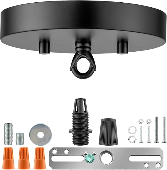 Qc Ceiling Light Cover Plate, 6 inch Canopy Kit for Chandelier and Pendant Light, Light Fixture Cover Plate with Hardware, Ceiling Light Mounting Parts (Black)