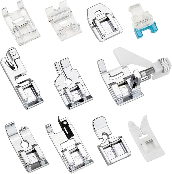 11-Piece Multifunctional Presser Foot Set for Sewing Machines - Plastic &amp; Zinc Alloy - Compatible with Standard Household Sewing Machines