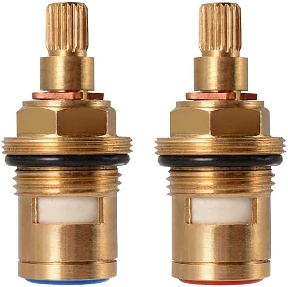 Replacement Brass Ceramic Stem Disc Cartridge Faucet Valve Quarter Turn 1/2 for Bathroom Kitchen Tap (1 Pair Hot & Cold)