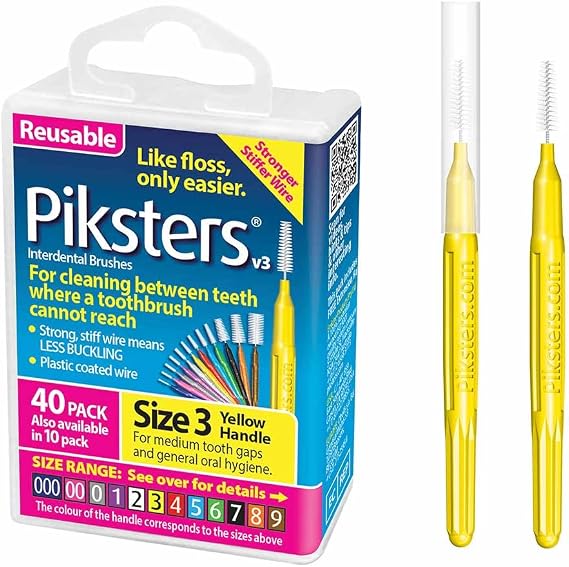 Piksters Interdental Brush Medium Gaps 40 Pack Yellow Size 3