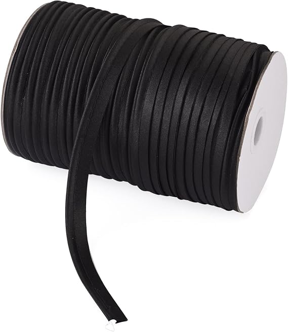 Beadthoven 109Yards/Roll Maxi Piping Trim 3/8 Satin Luster Polyester Single Fold Piping Bias Tape Binding Lip Cord Welting Cord with Spool for Sewing Clothing Trimming Upholstery (Black)