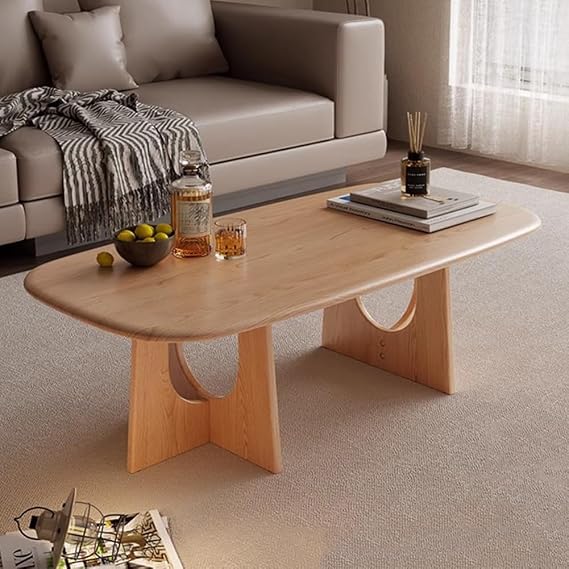 Simple Solid Wood Coffee Table Tea Table, Japanese Retro Tea Table, Multi-Functional Tea Table Suitable for Multiple Scenes, Overall Rubber Wood Solid Wood Coffee Table,Wood 120cm