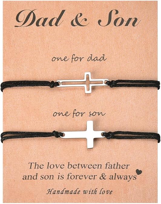 Matching Bracelets Gifts for Dad Son Daddy Fathers Day Gift for Father Papa Dads Birthday Christmas Gifts for Men Graduation Gifts for Son To Dad Gifts from Son Adjustable Cross Bracelets Set