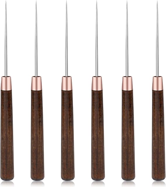 ZXIIXZ 6 Pcs Scratch Awls with Wooden Handle Leather Stitching Sewing Awl