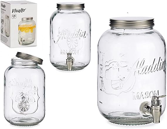 4L 7L 8L Drinks Dispenser XXL Water Dispenser Glass Container with Tap (3.8 Litres)