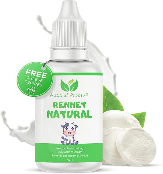 Natural Probio Liquid Animal Rennet 1.7 fl oz for Artisan Cheese Making | Precise Dosage, high Concentration 1:10000 U, High Yield 66-132 gal | Enzymatic Coagulant for Soft and Hard Cheeses