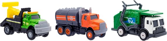 Mighty Fleet ダイカスト 3個パック レッカー車 ごみ収集車 タンカー 丈夫 3インチ ダイキャスト車 対象年齢3歳以上。