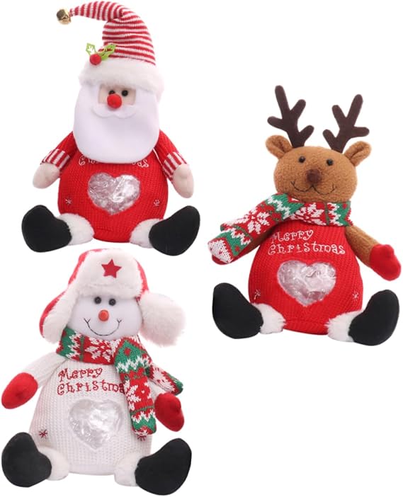 SHOWERORO 3pcs Christmas Cartoon Wrapping Bags Santa Snowman Reindeer Sweet Holders for Chocolates Treats Festive Xmas Present Pouches for Holiday Gifting