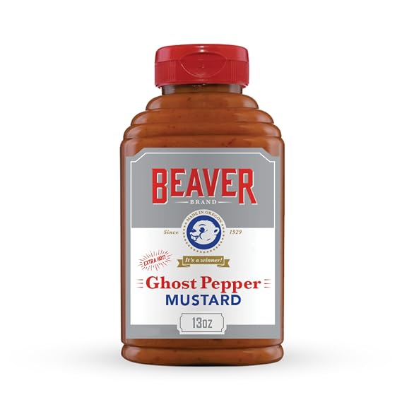 Beaver Brand Extra Hot Ghost Pepper Mustard, Spicy Hot Mustard, 13 oz