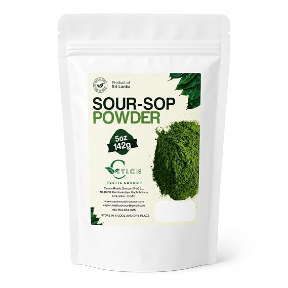 Ceylon Rustic Savour Soursop Leaf Powder, Graviola Leaf Powder, 5 oz (142g), Dried Soursop Leaves Powder, Fine Ground Herbal Tea Preparation, Product of Sri Lanka
