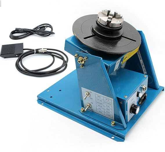 Rotary Welding Positioner Turntable Table with Foot Pedal 0 to 90o Welding Positioner Turntable Table 2.5" 3 Jaw Lathe Chuck 2 to10r per Min Portable Welder Mini Table Machine