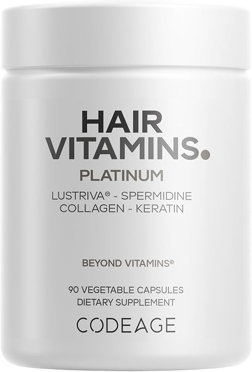 Codeage Hair Vitamins Platinum, Lustriva, Biotin, Keratin, 90 Capsules