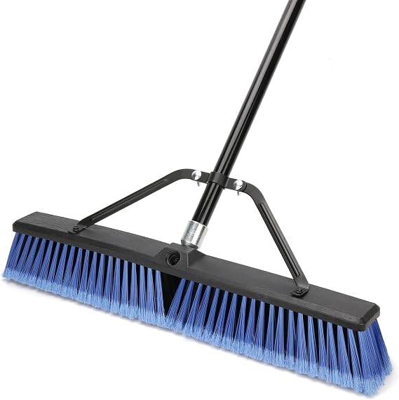 24 inches Push Broom Outdoor for Deck Driveway Garage Yard Patio Concrete Floor Cleaning-Blue