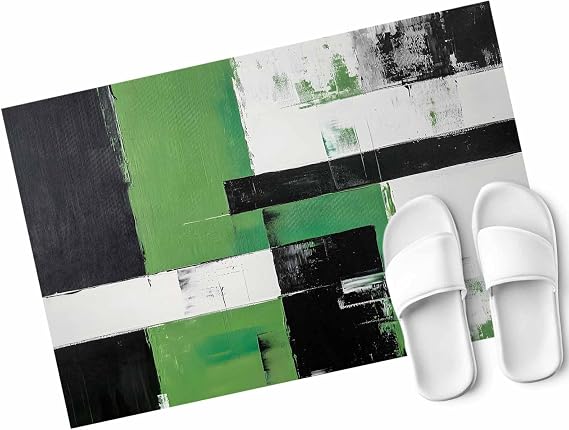 Abstract Graffiti Door Mat Indoor Entrance 31.5"x20", Green Black Urban Street Art Non Slip Front Door Mats Washable Low-Profile Absorbent Doormat for Inside Floor Entryway Laundry Kitchen