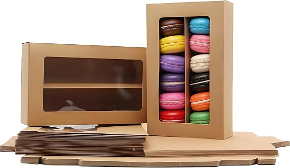 Macaron Boxes, 25 Pieces Packaging Cookie Box, Bakery Boxes, with Transparent Display Window, for Macarons, Desserts, Mini Donuts, Mini Cupcakes, Biscuits and Muffins(8.2 * 4.9 * 2.1 inch)