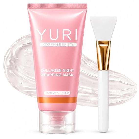 YURI Collagen Night Wrapping Mask, Collagen Overnight Peel Off Face Mask for Glass Skin Glow | Hydrating & Firming Korean Skincare Mask with Niacinamide, Vitamin E & Hyaluronic Acid, 2.53 Fl Oz
