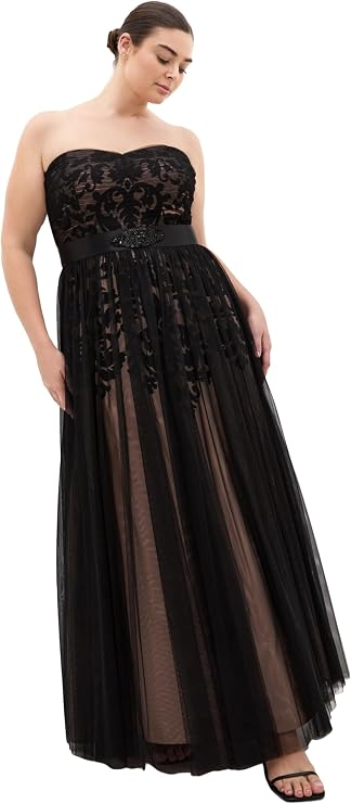 City Chic Plus Size Dress - Embroidered Tulle Maxi