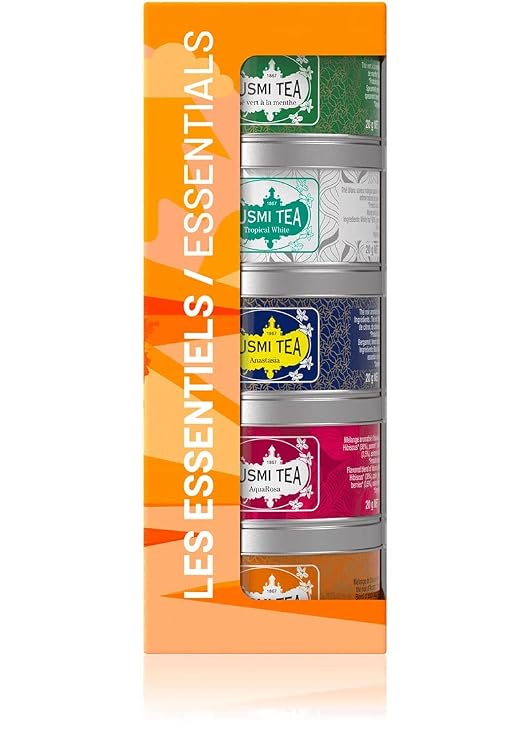 Kusmi Tea - Sampler Assortment Variety Box - Gift Idea for Men and Women - Organic Tea - Green Tea, Black Tea, Herbal Tea, Detox - Loose Leaves - 5 Tins of 0,9 oz