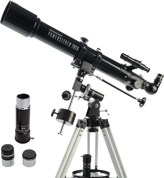 Celestron PowerSeeker 70EQ Refractor Telescope for Family Stargazing | Lightweight Refractor, Crisp Moon & Planet Views, Grab and Go, Smooth Equatorial Tracking, Easy to Set Up & Use